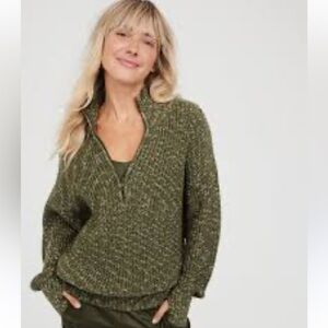 Aerie Offline Chillside Quarter Zip Olive Green Sweater Size XXL